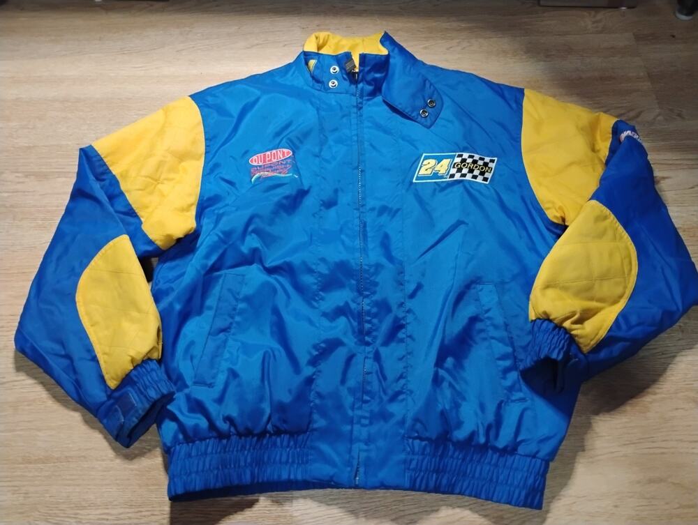 Vintage 90s Nutmeg Jeff Gordon 24 NASCAR Jacket L Blue Yellow M